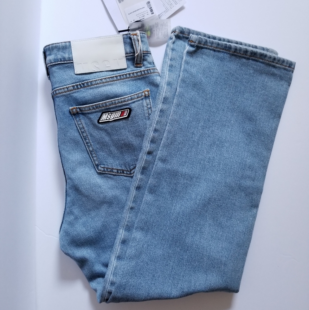 MSGM Straight Leg Cropped Denim Pants Size 42 US 6 Mid Wash Blue - Picture 2 of 9